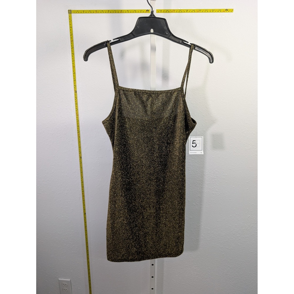 Five Below Gold Shimmer Metallic Mini Dress‎ Womens Medium Black Sparkle Bodycon
